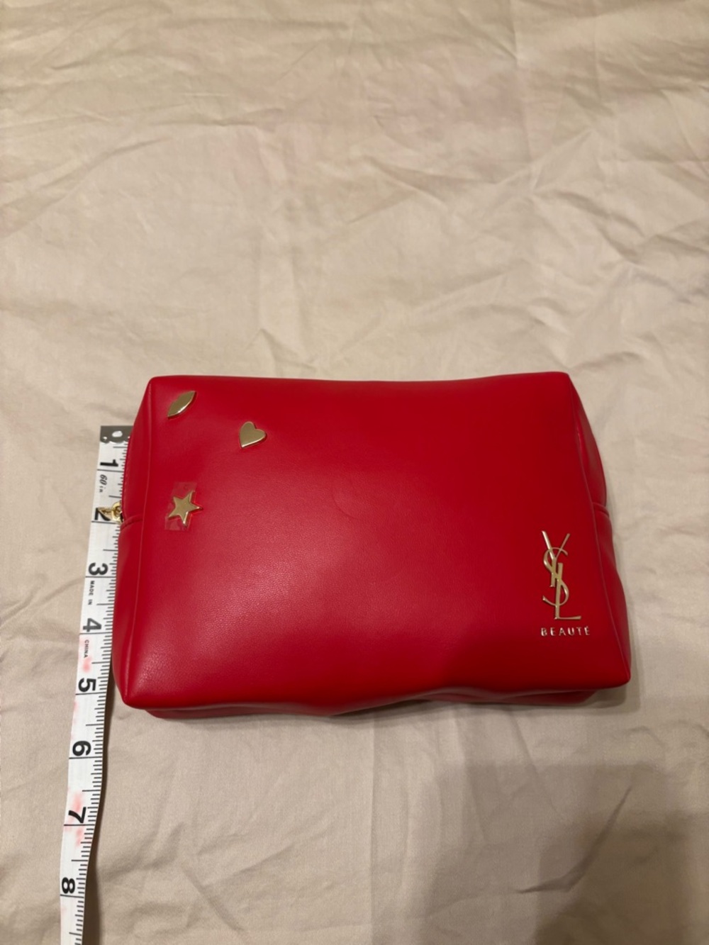 YSL Beauté Red Cosmetic Bag Gold Logo Makeup Pouch Travel Case - Picture 2 of 8